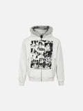 DAXUEN light grey marl full-zip hoodie with collage graphic