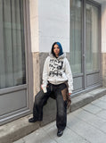 DAXUEN light grey marl full-zip hoodie with collage graphic — model photo