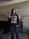 DAXUEN light grey marl full-zip hoodie with collage graphic — model photo