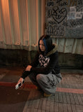 DAXUEN light grey marl full-zip hoodie with collage graphic — model photo