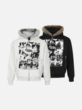 DAXUEN light grey marl full-zip hoodie with collage graphic