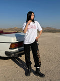 DAXUEN Short sleeve crew neck T-shirt with collegiate embroidery — model photo