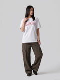 DAXUEN Short sleeve crew neck T-shirt with collegiate embroidery — model photo
