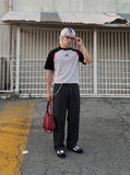 DAXUEN Color-blocked short-sleeve crewneck T-shirt — model photo