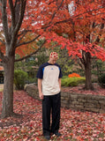 DAXUEN Color-blocked short-sleeve crewneck T-shirt — model photo