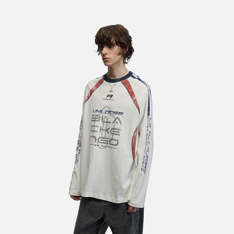 DAXUEN Color block long sleeve top with graphics — model photo