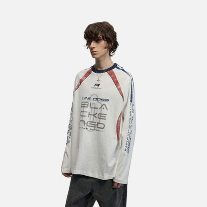 DAXUEN Color block long sleeve top with graphics — model photo