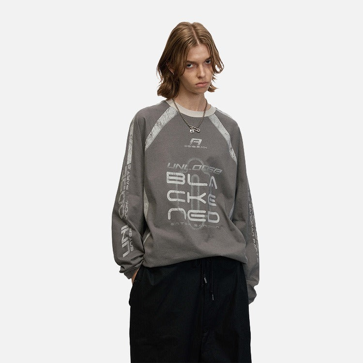 DAXUEN Color block long sleeve top with graphics — model photo