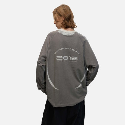 DAXUEN Color block long sleeve top with graphics — model photo