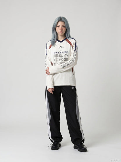 DAXUEN Color block long sleeve top with graphics — model photo