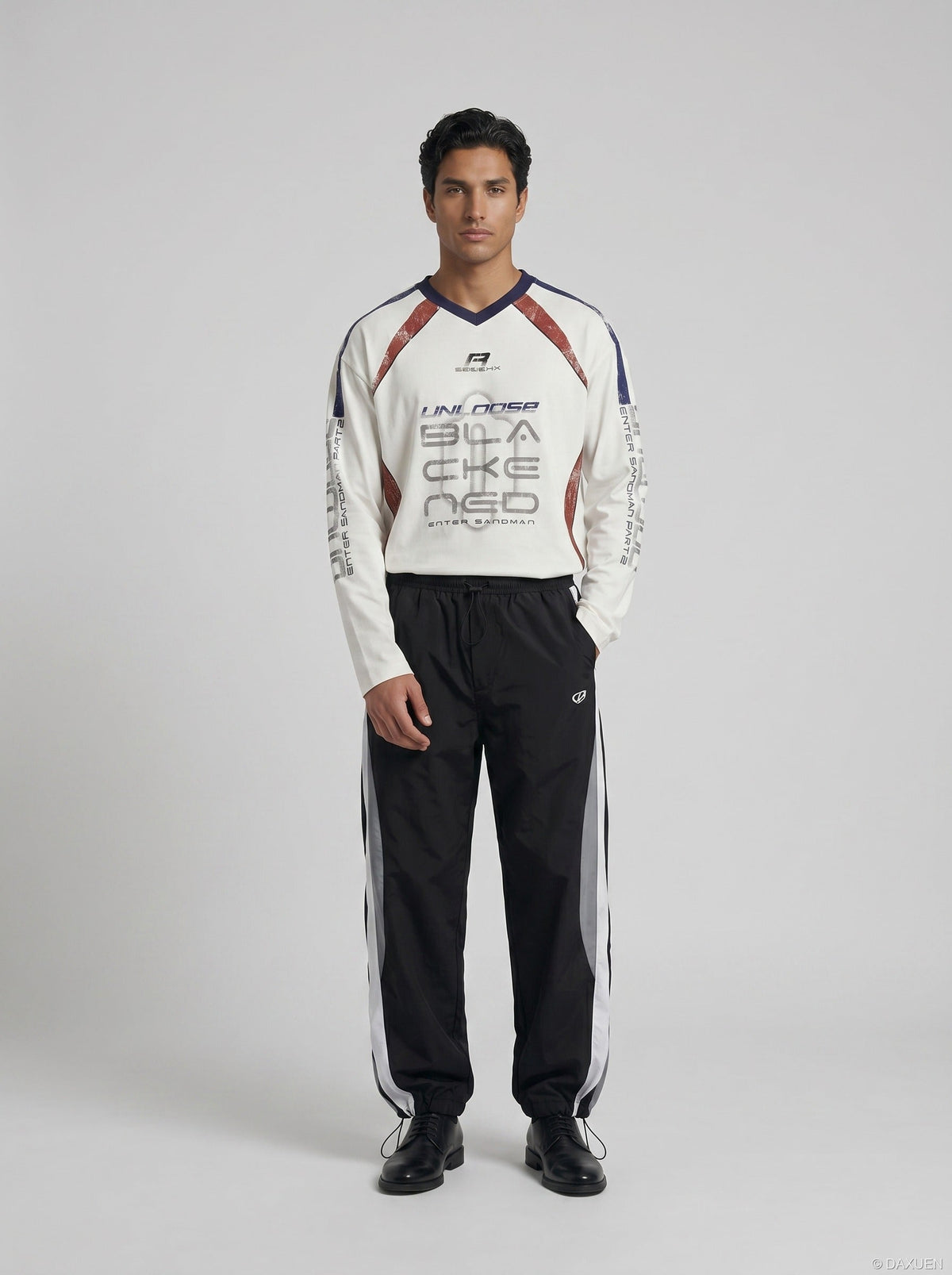 DAXUEN Color block long sleeve top with graphics — model photo