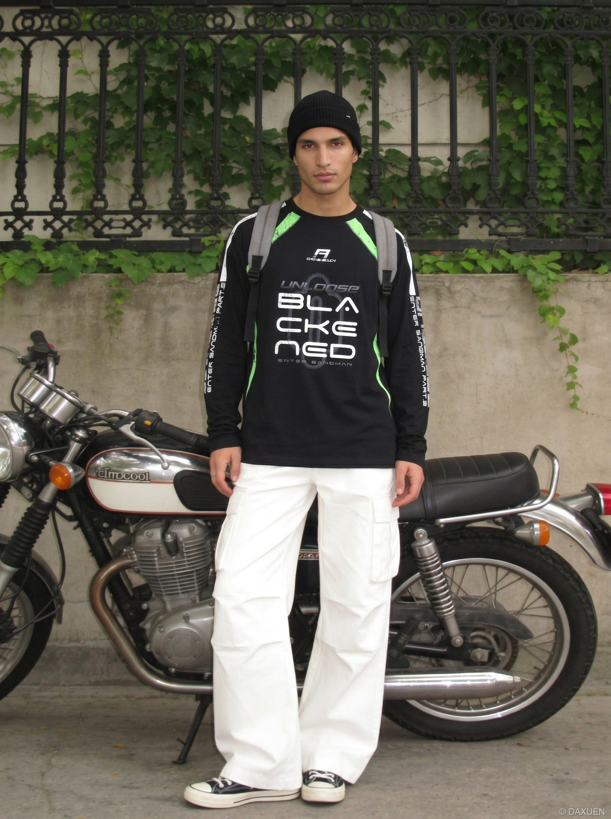 DAXUEN Color block long sleeve top with graphics — model photo