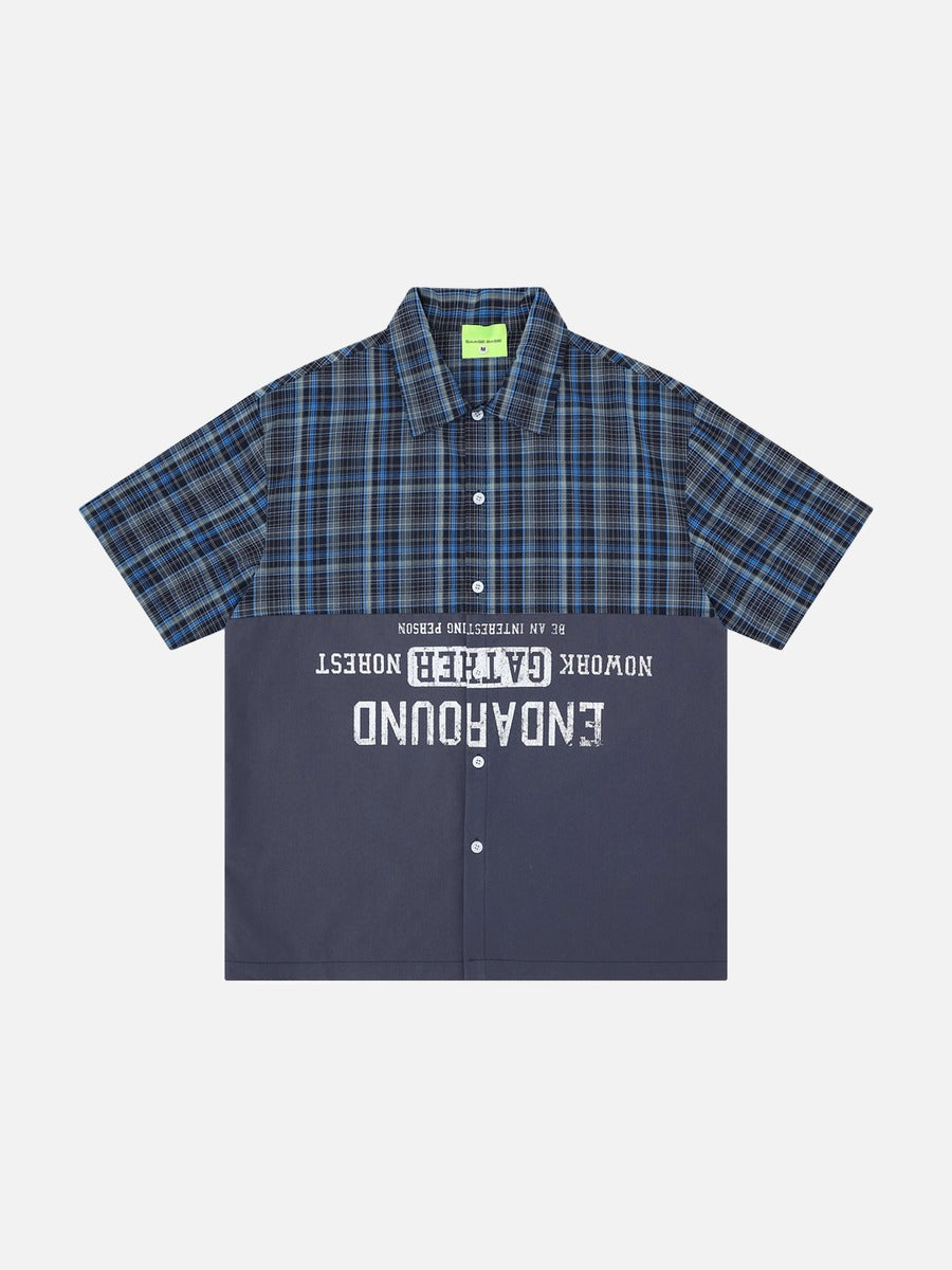 DAXUEN Color-block plaid button-up shirt