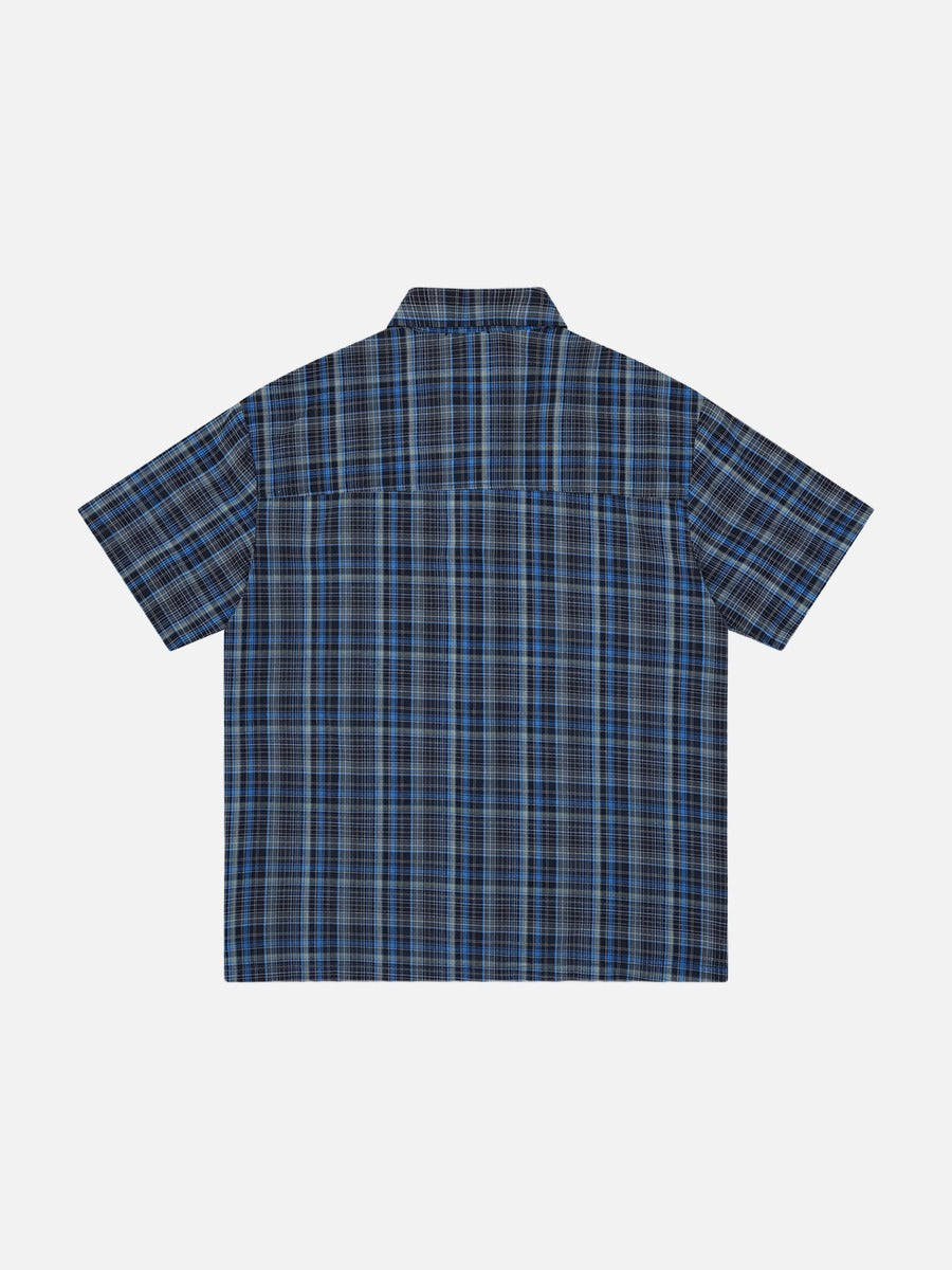 DAXUEN Color-block plaid button-up shirt