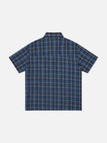 DAXUEN Color-block plaid button-up shirt