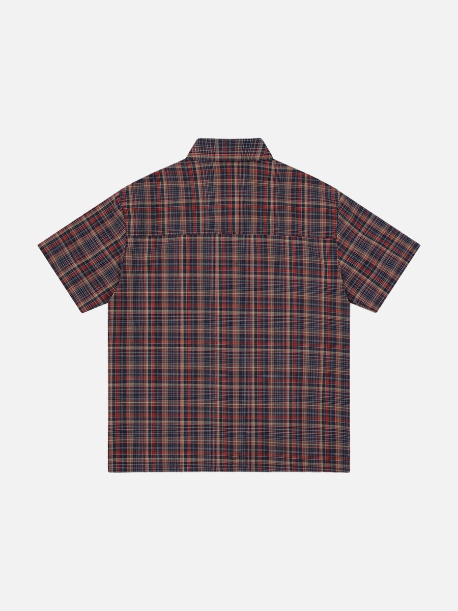 DAXUEN Color-block plaid button-up shirt