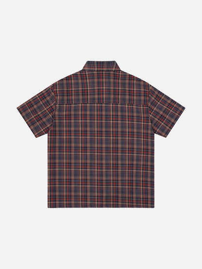 DAXUEN Color-block plaid button-up shirt
