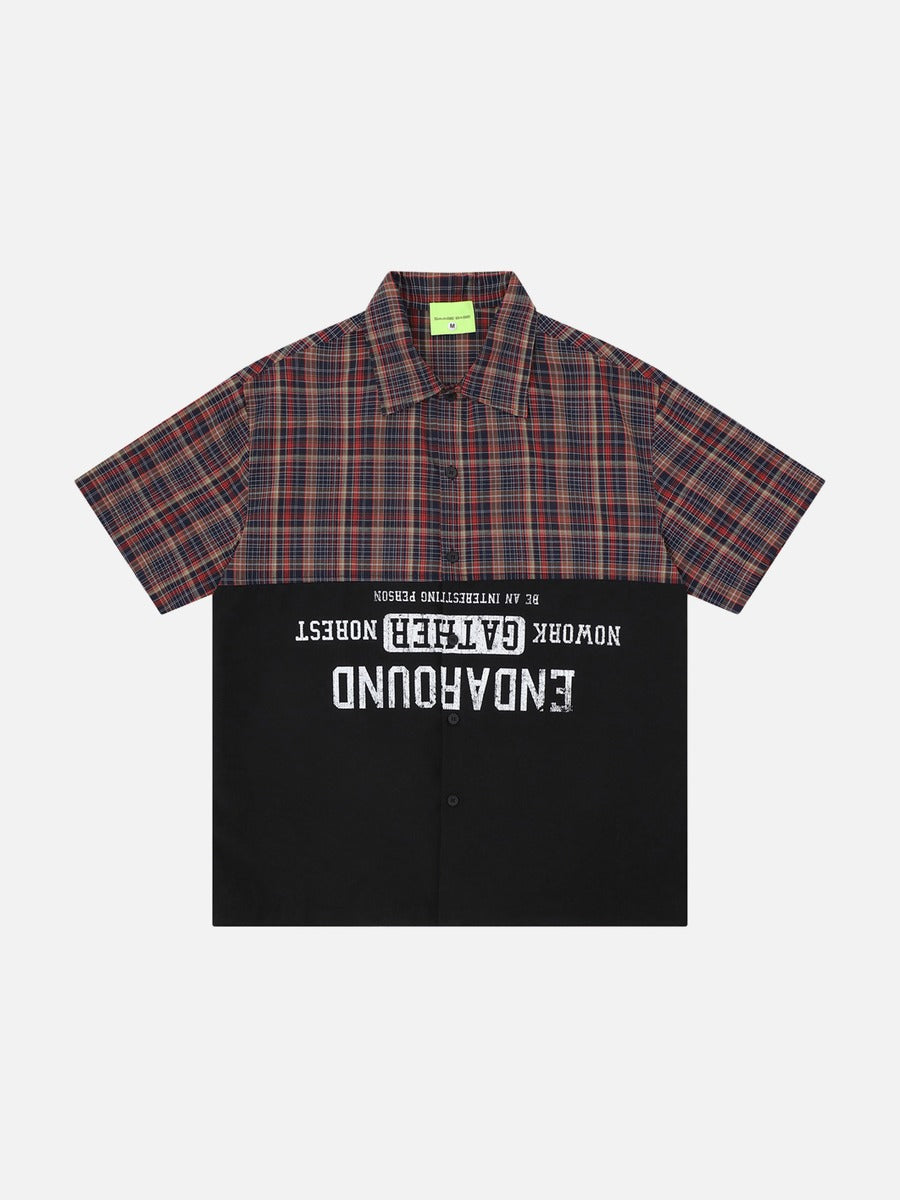 DAXUEN Color-block plaid button-up shirt