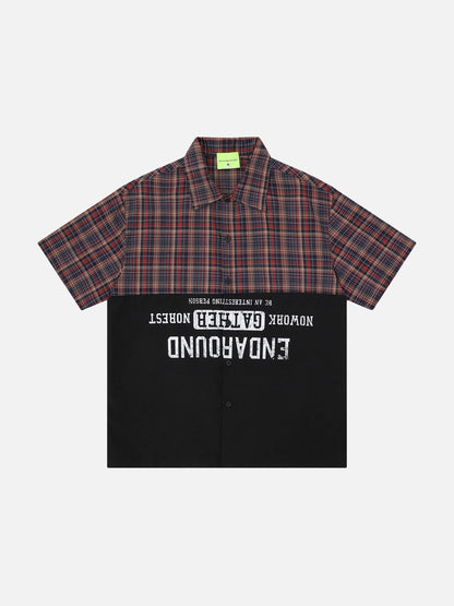 DAXUEN Color-block plaid button-up shirt