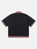 DAXUEN Color-block plaid short-sleeve collared shirt