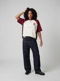 DAXUEN Loose-fit color-block raglan t-shirt with embroidered details — model photo