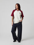 DAXUEN Loose-fit color-block raglan t-shirt with embroidered details — model photo