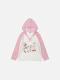 DAXUEN Color-blocked long-sleeved hooded top with cat graphics
