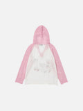 DAXUEN Color-blocked long-sleeved hooded top with cat graphics