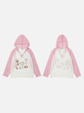 DAXUEN Color-blocked long-sleeved hooded top with cat graphics