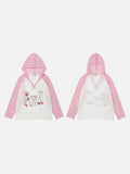 DAXUEN Color-blocked long-sleeved hooded top with cat graphics