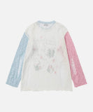 DAXUEN Distressed color-blocked long-sleeve top with graphic print