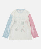 DAXUEN Distressed color-blocked long-sleeve top with graphic print