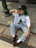 DAXUEN Color-blocked short-sleeved button-up shirt with graphic prints — model photo