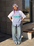 DAXUEN Color-blocked short-sleeved button-up shirt with graphic prints — model photo
