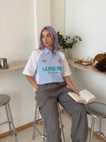 DAXUEN Color-blocked short-sleeved button-up shirt with graphic prints — model photo