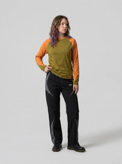 DAXUEN color-blocked long sleeve crew neck top — model photo