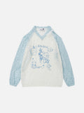 DAXUEN Color-blocked long-sleeve sweater with cartoon graphics
