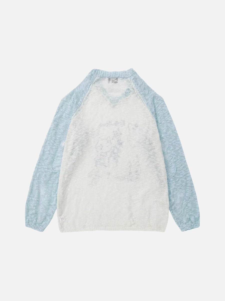 DAXUEN Color-blocked long-sleeve sweater with cartoon graphics