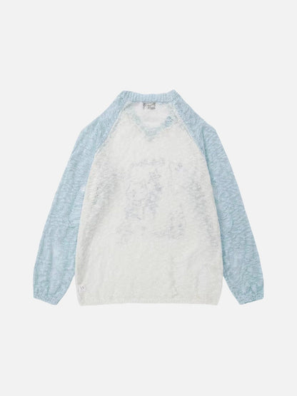 DAXUEN Color-blocked long-sleeve sweater with cartoon graphics