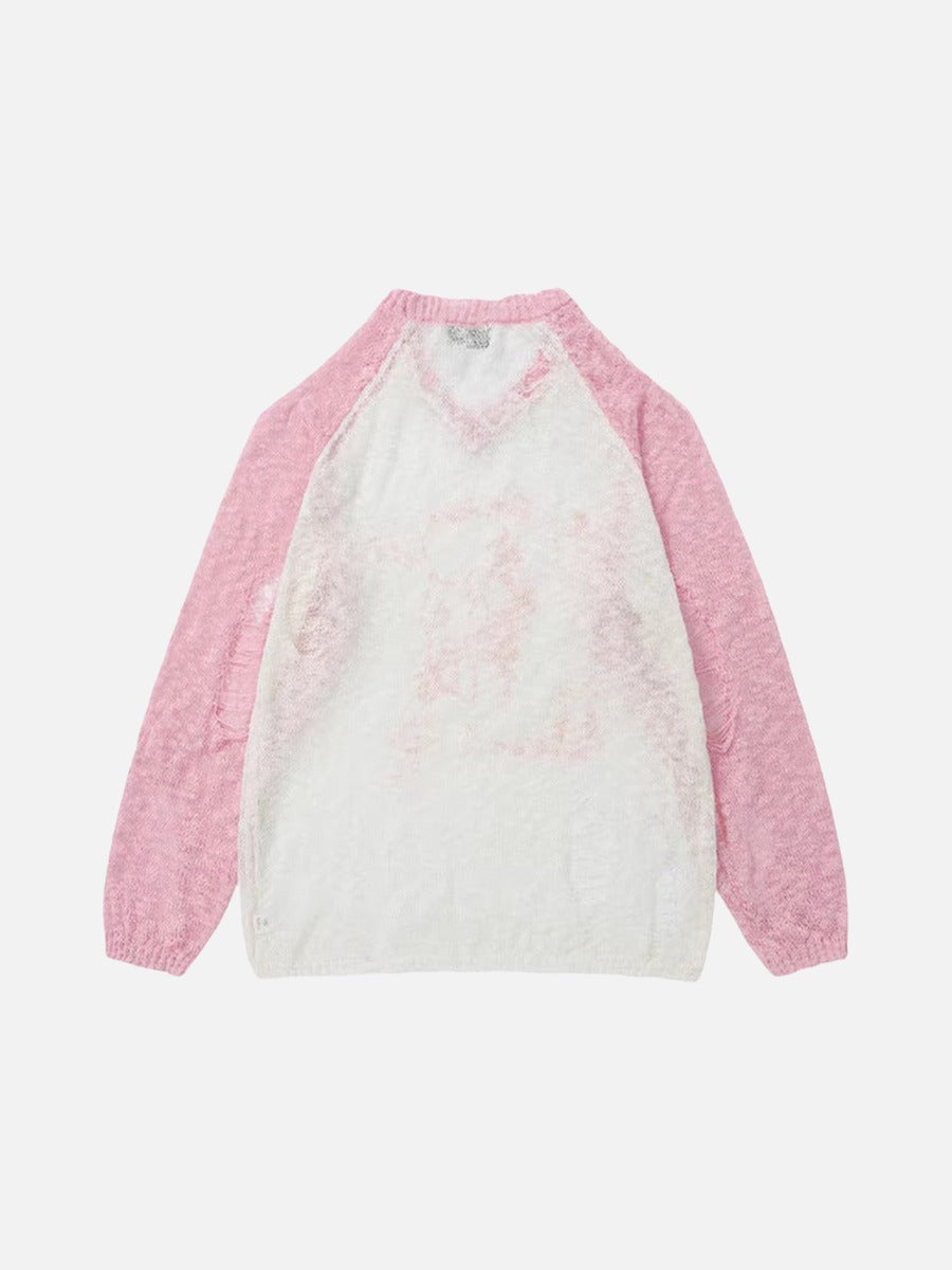 DAXUEN Color-blocked long-sleeve sweater with cartoon graphics
