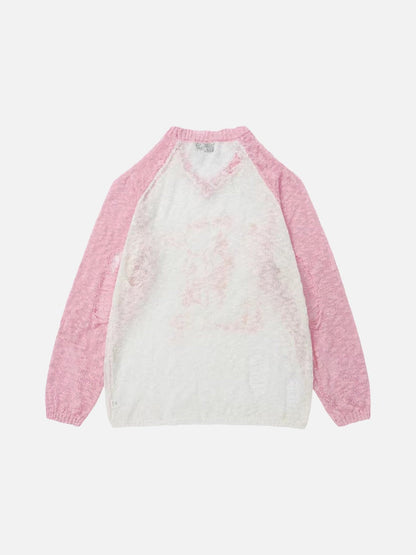 DAXUEN Color-blocked long-sleeve sweater with cartoon graphics