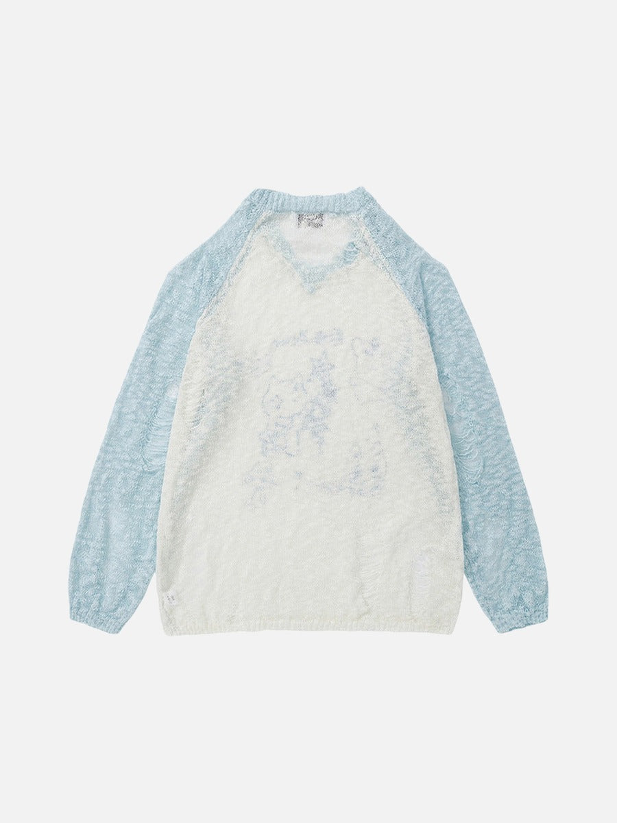 DAXUEN Color-blocked long-sleeve sweater with cartoon graphics