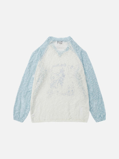 DAXUEN Color-blocked long-sleeve sweater with cartoon graphics