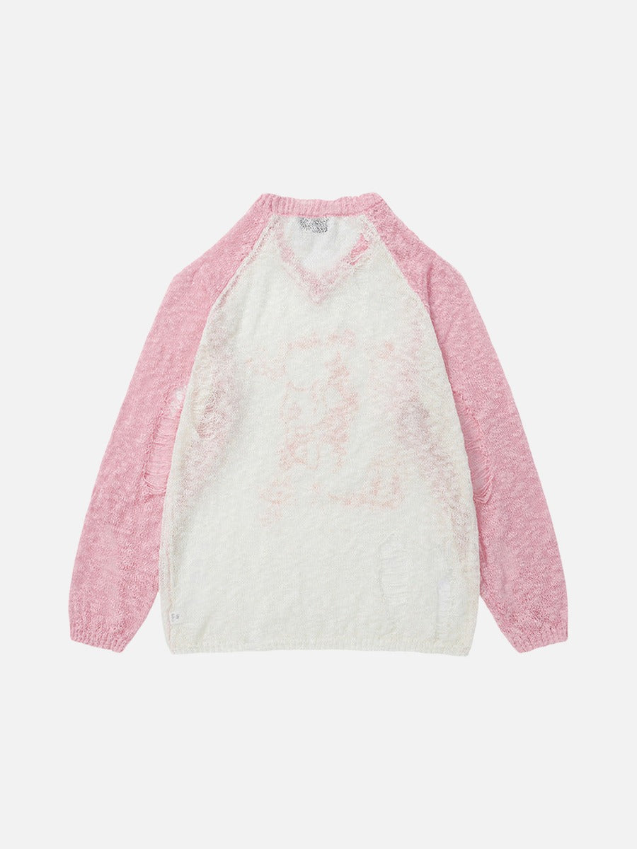 DAXUEN Color-blocked long-sleeve sweater with cartoon graphics