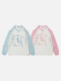 DAXUEN Color-blocked long-sleeve sweater with cartoon graphics
