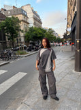 DAXUEN Oversized color-blocked t-shirt with contrasting panels — model photo