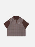 DAXUEN Color-blocked plaid polo shirt with short sleeves