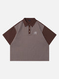 DAXUEN Color-blocked plaid polo shirt with short sleeves