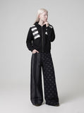 DAXUEN black and dark grey color-blocked wide-leg trousers — model photo