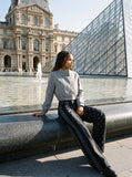 DAXUEN black and dark grey color-blocked wide-leg trousers — model photo